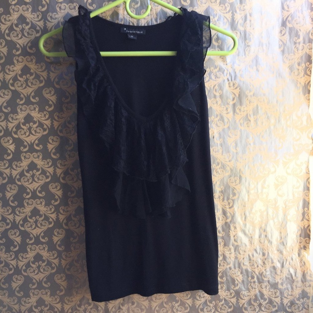Forever 21 Black Tiered Ruffle Sleeveless Top - M